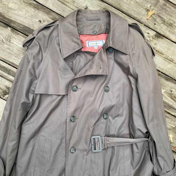 Men's Vintage 1998 YSL Yves Saint Laurent Wool Brown Button Coat Jacket Size 40 - Picture 14 of 16